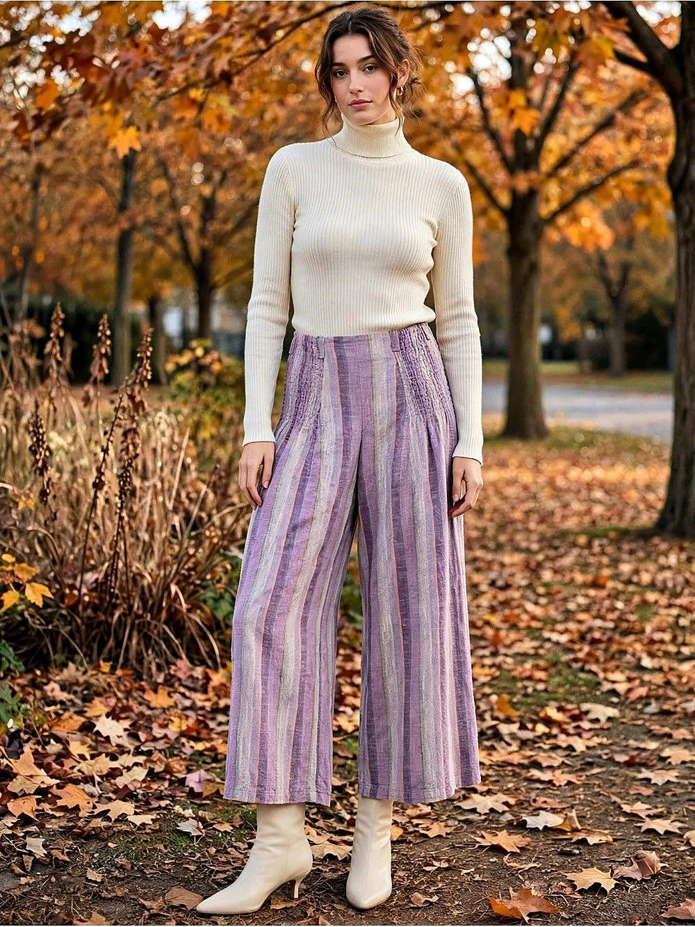 Free people Striped Wide Leg Pants in Purple Size XS oversized